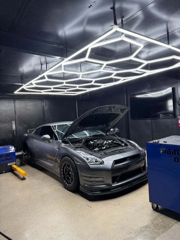 Nissan GTR with hood up
